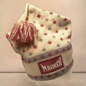 Marker Red Gray and Cream Ski Hat 100% Wool Vintage